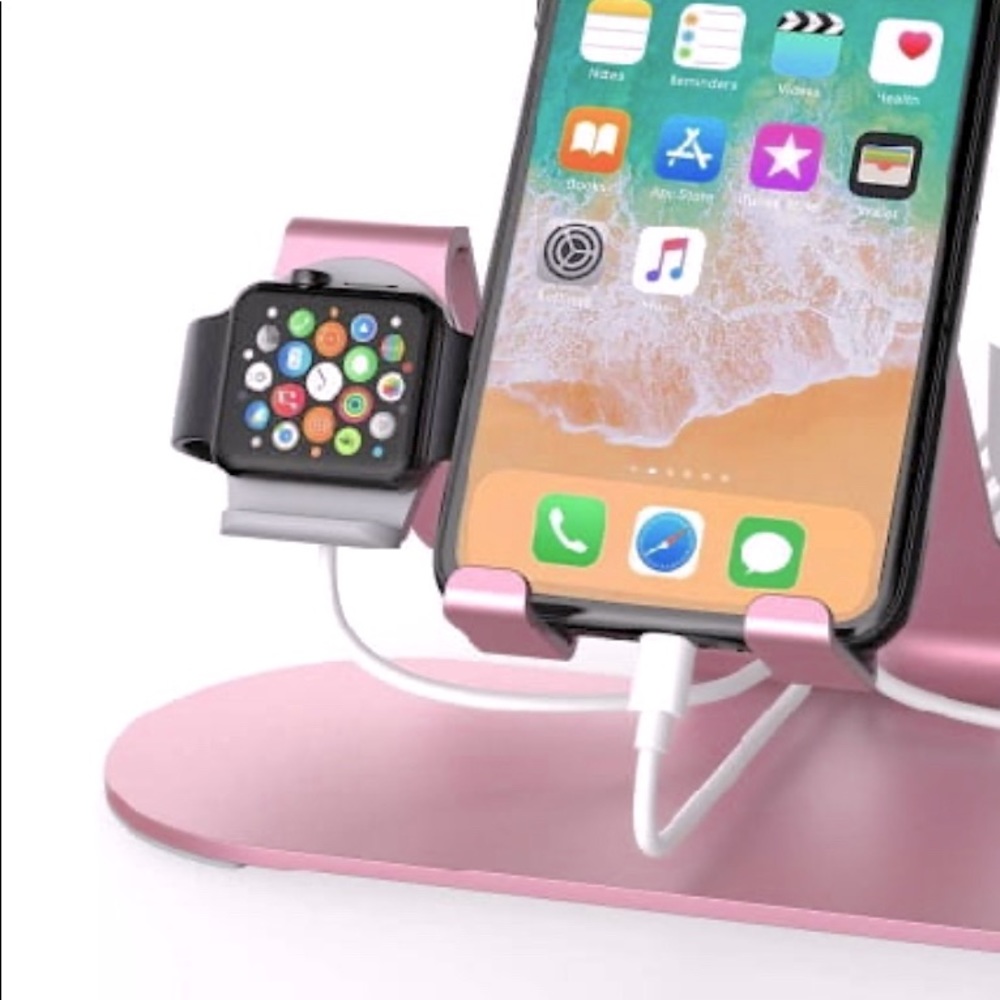 Rose gold iPhone watch charger stand